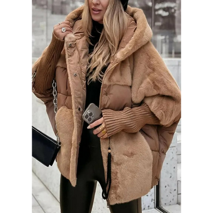 Veste Matelassée Bimatière Effet Fourrure et Tricot