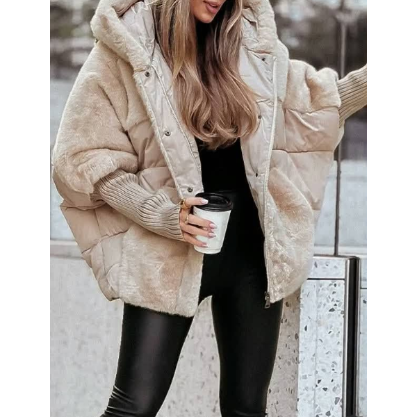 Veste Matelassée Bimatière Effet Fourrure et Tricot