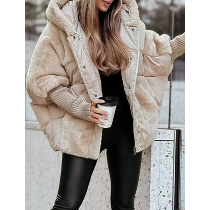 Veste Matelassée Bimatière Effet Fourrure et Tricot