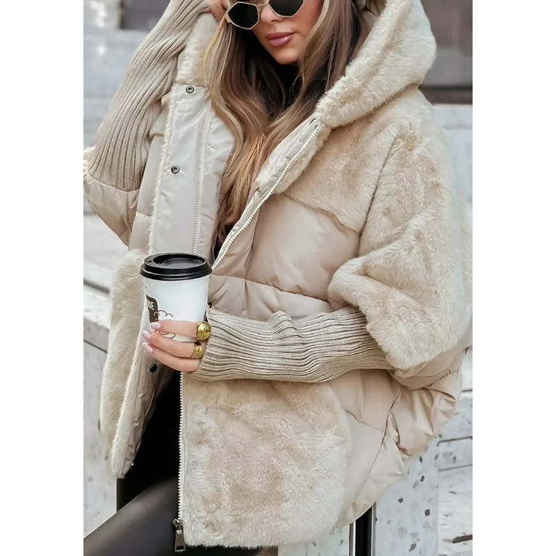 Veste Matelassée Bimatière Effet Fourrure et Tricot
