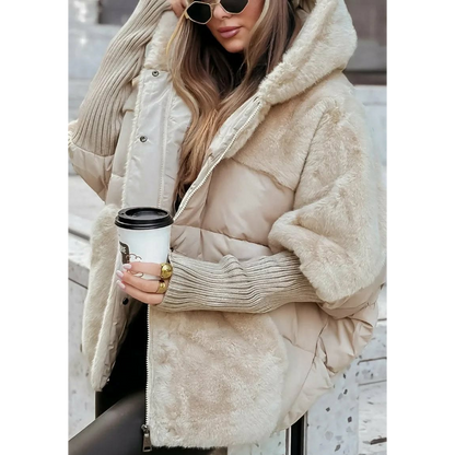 Veste Matelassée Bimatière Effet Fourrure et Tricot