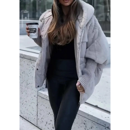 Veste Matelassée Bimatière Effet Fourrure et Tricot