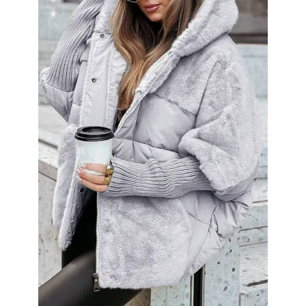 Veste Matelassée Bimatière Effet Fourrure et Tricot