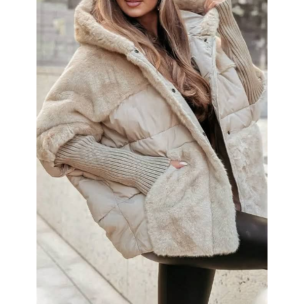 Veste Matelassée Bimatière Effet Fourrure et Tricot