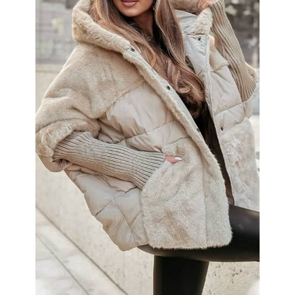 Veste Matelassée Bimatière Effet Fourrure et Tricot