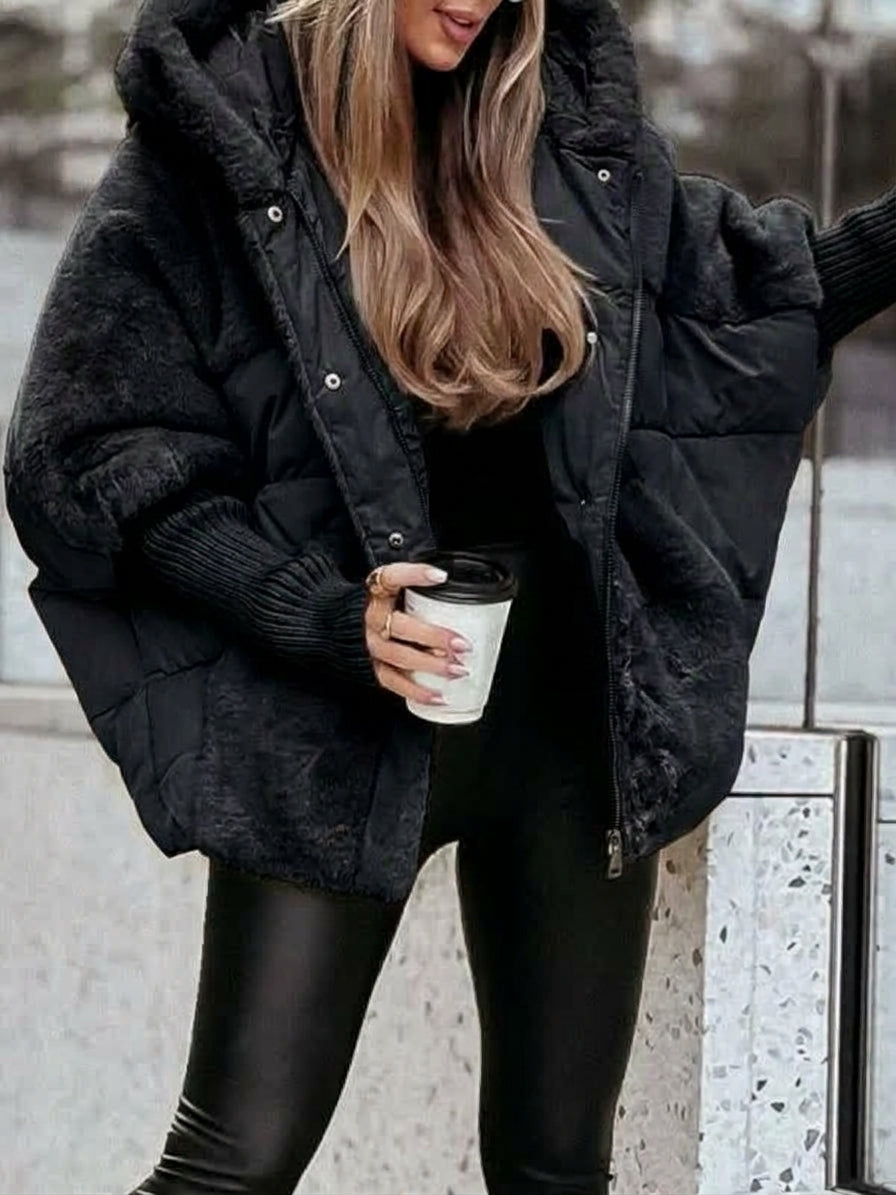 Veste Matelassée Bimatière Effet Fourrure et Tricot