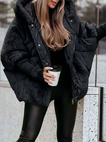 Veste Matelassée Bimatière Effet Fourrure et Tricot