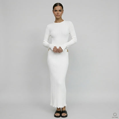 Robe Maxi Côtelée Dos Nu – Manches Longues